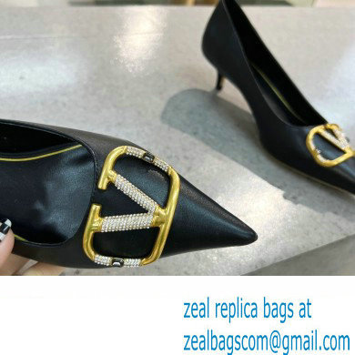 Valentino Heel 4cm Crystal VLogo Signature Calfskin Pumps Black