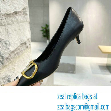 Valentino Heel 4cm Crystal VLogo Signature Calfskin Pumps Black