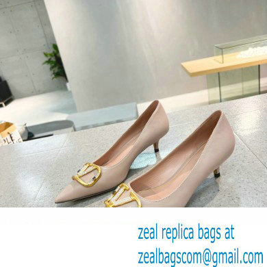 Valentino Heel 4cm Crystal VLogo Signature Calfskin Pumps Nude