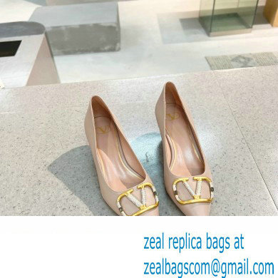 Valentino Heel 4cm Crystal VLogo Signature Calfskin Pumps Nude
