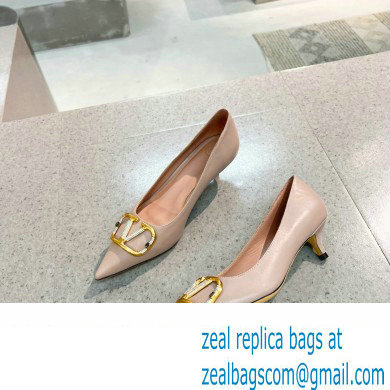 Valentino Heel 4cm Crystal VLogo Signature Calfskin Pumps Nude