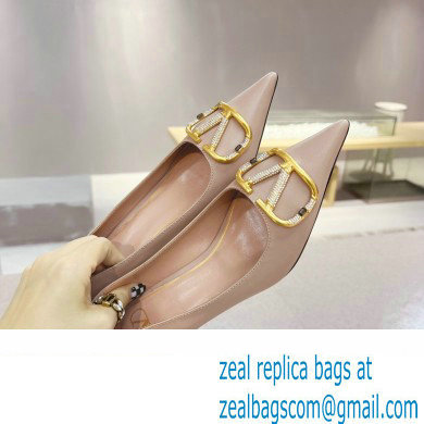 Valentino Heel 4cm Crystal VLogo Signature Calfskin Pumps Nude