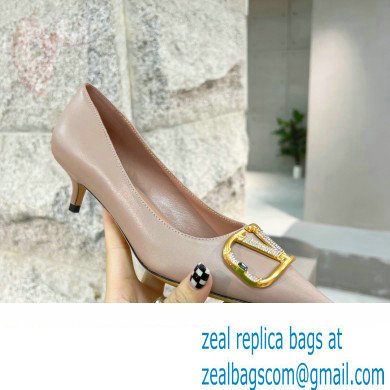 Valentino Heel 4cm Crystal VLogo Signature Calfskin Pumps Nude