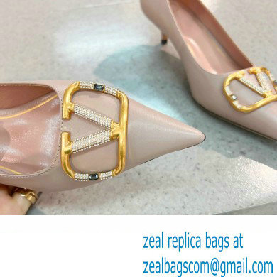 Valentino Heel 4cm Crystal VLogo Signature Calfskin Pumps Nude
