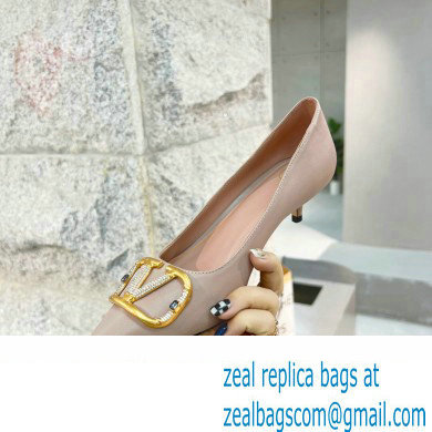 Valentino Heel 4cm Crystal VLogo Signature Calfskin Pumps Nude