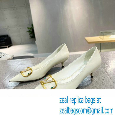 Valentino Heel 4cm Crystal VLogo Signature Calfskin Pumps White