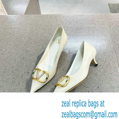 Valentino Heel 4cm Crystal VLogo Signature Calfskin Pumps White