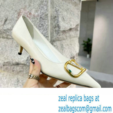 Valentino Heel 4cm Crystal VLogo Signature Calfskin Pumps White