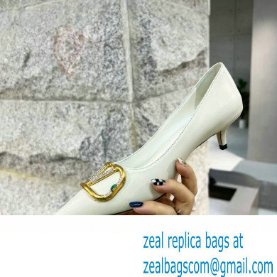 Valentino Heel 4cm Crystal VLogo Signature Calfskin Pumps White