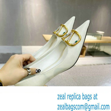 Valentino Heel 4cm Crystal VLogo Signature Calfskin Pumps White