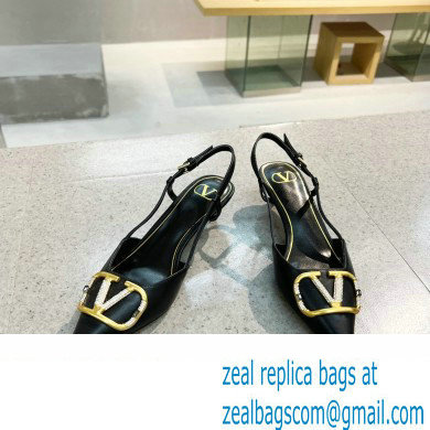 Valentino Heel 4cm Crystal VLogo Signature Calfskin Slingback Pumps Black