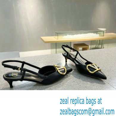 Valentino Heel 4cm Crystal VLogo Signature Calfskin Slingback Pumps Black