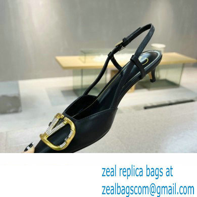 Valentino Heel 4cm Crystal VLogo Signature Calfskin Slingback Pumps Black