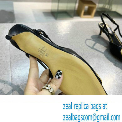 Valentino Heel 4cm Crystal VLogo Signature Calfskin Slingback Pumps Black