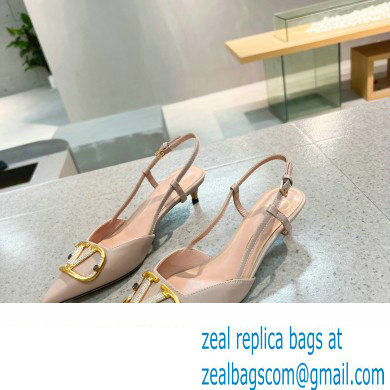 Valentino Heel 4cm Crystal VLogo Signature Calfskin Slingback Pumps Nude