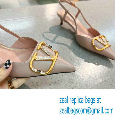 Valentino Heel 4cm Crystal VLogo Signature Calfskin Slingback Pumps Nude