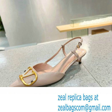 Valentino Heel 4cm Crystal VLogo Signature Calfskin Slingback Pumps Nude
