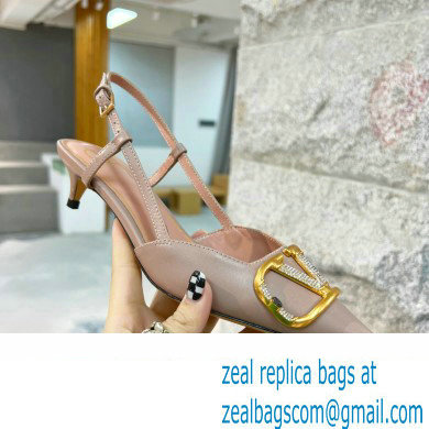 Valentino Heel 4cm Crystal VLogo Signature Calfskin Slingback Pumps Nude