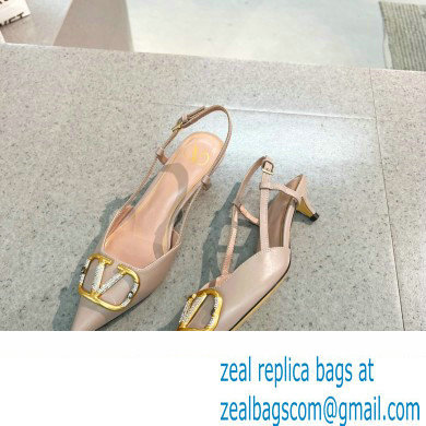 Valentino Heel 4cm Crystal VLogo Signature Calfskin Slingback Pumps Nude