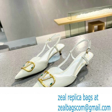 Valentino Heel 4cm Crystal VLogo Signature Calfskin Slingback Pumps White