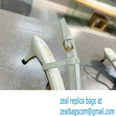 Valentino Heel 4cm Crystal VLogo Signature Calfskin Slingback Pumps White