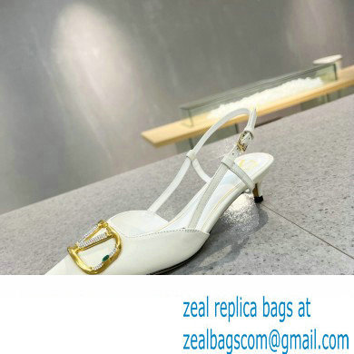 Valentino Heel 4cm Crystal VLogo Signature Calfskin Slingback Pumps White