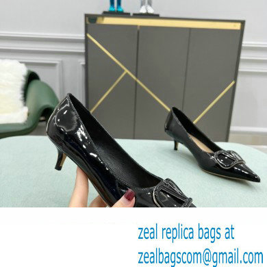 Valentino Heel 4cm VLogo Signature Calfskin Pumps Patent Black