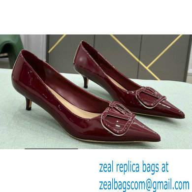 Valentino Heel 4cm VLogo Signature Calfskin Pumps Patent Burgundy - Click Image to Close