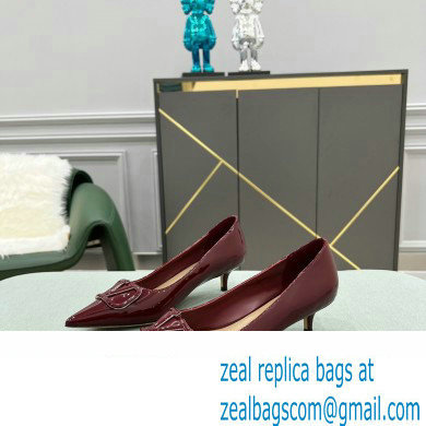 Valentino Heel 4cm VLogo Signature Calfskin Pumps Patent Burgundy - Click Image to Close