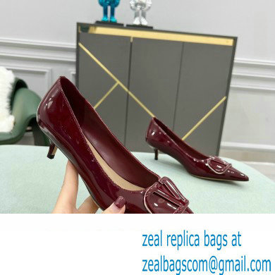 Valentino Heel 4cm VLogo Signature Calfskin Pumps Patent Burgundy