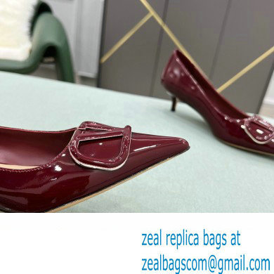 Valentino Heel 4cm VLogo Signature Calfskin Pumps Patent Burgundy - Click Image to Close