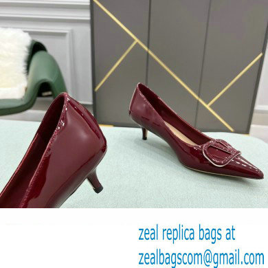 Valentino Heel 4cm VLogo Signature Calfskin Pumps Patent Burgundy - Click Image to Close