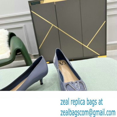 Valentino Heel 4cm VLogo Signature Calfskin Pumps Patent Dusty Blue - Click Image to Close