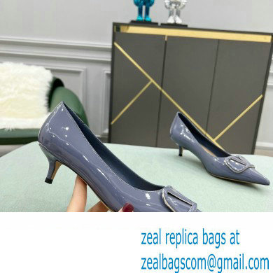 Valentino Heel 4cm VLogo Signature Calfskin Pumps Patent Dusty Blue - Click Image to Close