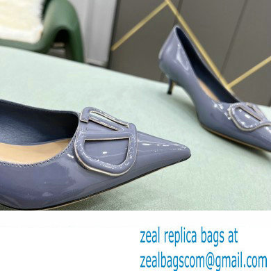 Valentino Heel 4cm VLogo Signature Calfskin Pumps Patent Dusty Blue - Click Image to Close