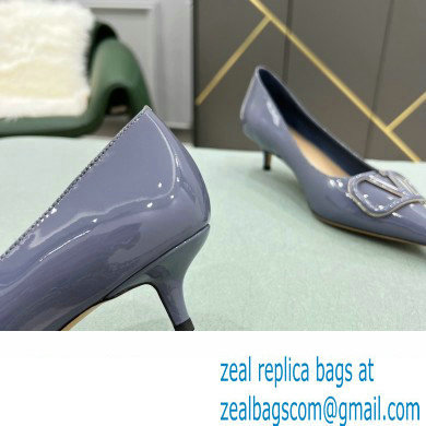 Valentino Heel 4cm VLogo Signature Calfskin Pumps Patent Dusty Blue