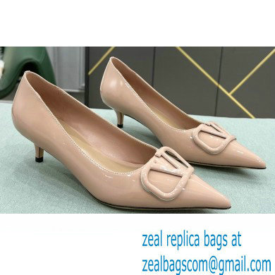 Valentino Heel 4cm VLogo Signature Calfskin Pumps Patent Nude