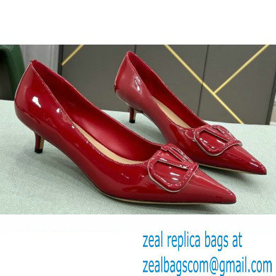 Valentino Heel 4cm VLogo Signature Calfskin Pumps Patent Red