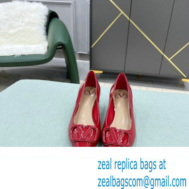 Valentino Heel 4cm VLogo Signature Calfskin Pumps Patent Red