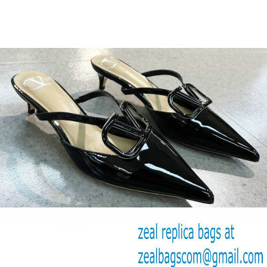 Valentino Heel 4cm VLogo Signature Patent Leather Mules Black