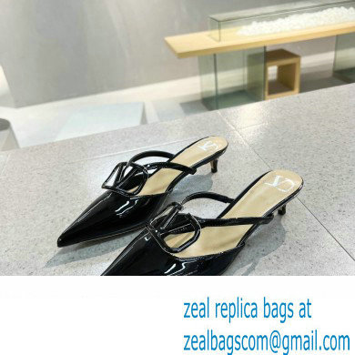 Valentino Heel 4cm VLogo Signature Patent Leather Mules Black