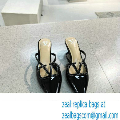 Valentino Heel 4cm VLogo Signature Patent Leather Mules Black