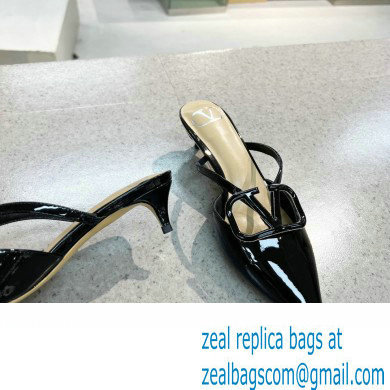 Valentino Heel 4cm VLogo Signature Patent Leather Mules Black