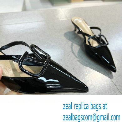 Valentino Heel 4cm VLogo Signature Patent Leather Mules Black