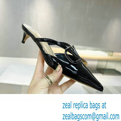 Valentino Heel 4cm VLogo Signature Patent Leather Mules Black