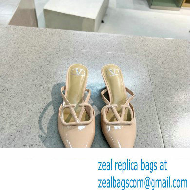 Valentino Heel 4cm VLogo Signature Patent Leather Mules Nude