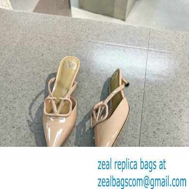 Valentino Heel 4cm VLogo Signature Patent Leather Mules Nude