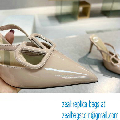 Valentino Heel 4cm VLogo Signature Patent Leather Mules Nude