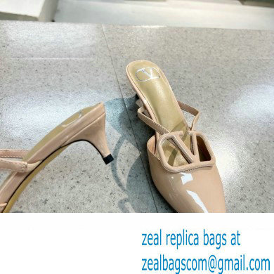 Valentino Heel 4cm VLogo Signature Patent Leather Mules Nude