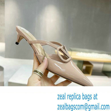 Valentino Heel 4cm VLogo Signature Patent Leather Mules Nude